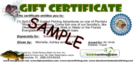 Gift Certificates, florida fishing